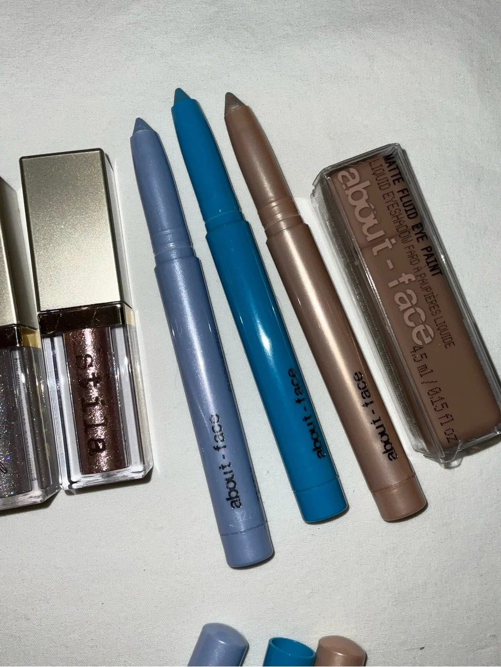 Bundle of about-face Cream Eyeshadow & Crayon Trio — Brown, Blue, Light blue